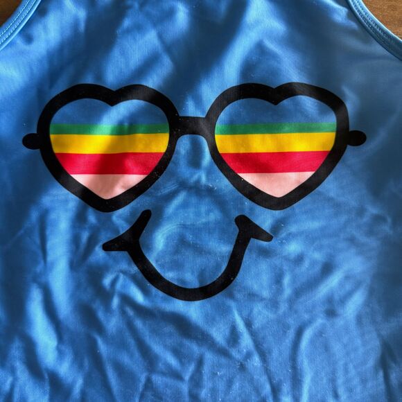 Hanna Andersson Blue Smiley Face Swim Tankini Top Girls' 8 - Picture 5 of 9